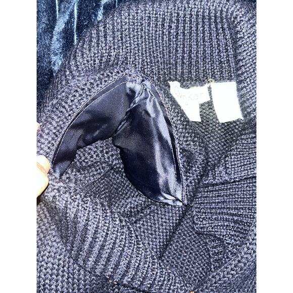 Calvin Klein 100% Wool Leather Toggle Shawl Collar Chunky Sweater Women’s Medium - Picture 6 of 6